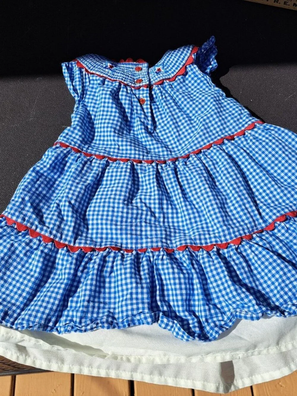 Cynthia Rowley Toddler Girls Blue Gingham Smocked Dress Red Star Embroidery 2T - Picture 9 of 9